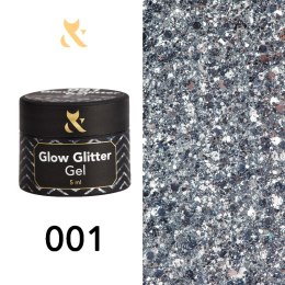 F.O.X Glow glitter gel 001 - żel do zdobień ze srebrnym brokatem, 5 ml