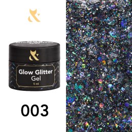 F.O.X Glow glitter gel 003 - żel do zdobień z turkusowym brokatem, 5 ml