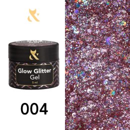 F.O.X Glow glitter gel 004 - żel do zdobień z różowym brokatem, 5 ml
