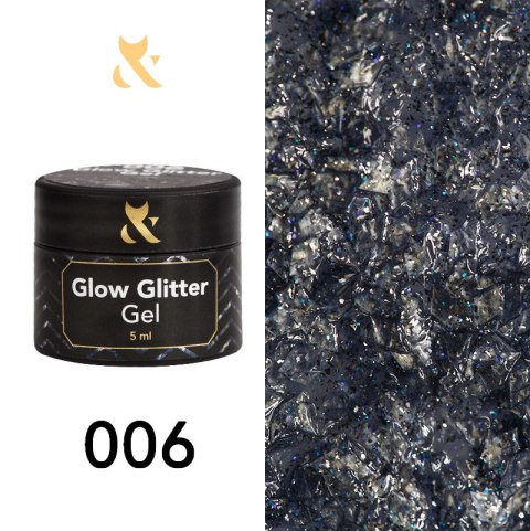 F.O.X Glow glitter gel 006 - żel do zdobień z ciemno-szarym brokatem, 5 ml