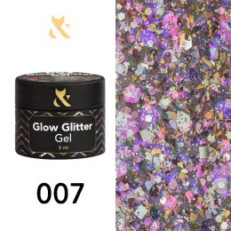 F.O.X Glow glitter gel 007 - żel do zdobień z różowo-złotym brokatem, 5 ml