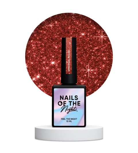 NAILSOFTHENIGHT Spritz - czerwony lakier hybrydowy z odblaskową drobinką, 10 ml