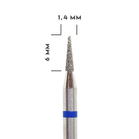 Frez diamentowy stożek ostry niebieski 1,4 x 6 mm