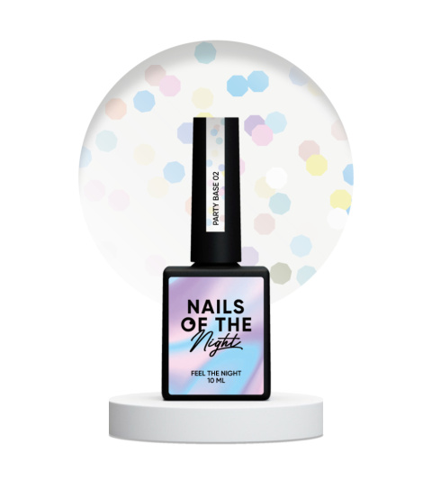 NAILSOFTHENIGHT Party base 02 - mleczna baza z holograficznymi sześciokątami, 10 ml