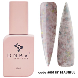 DNKa' Cover Base #0011B' Beautiful - różowa baza hybrydowa z płatkami folii, 12 ml