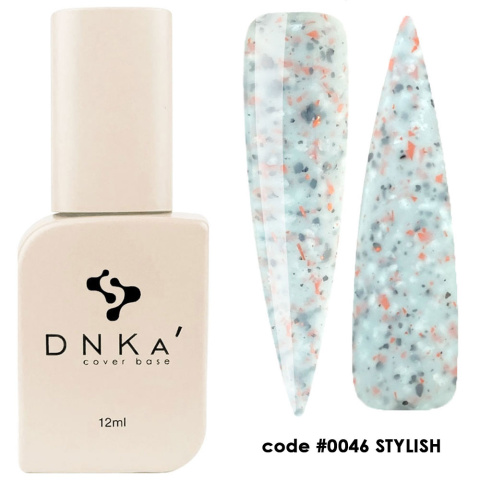 DNKa' Cover Base #0046 Stylish - niebieska baza hybrydowa z czarnym oraz czerwonym brokatem, 12 ml