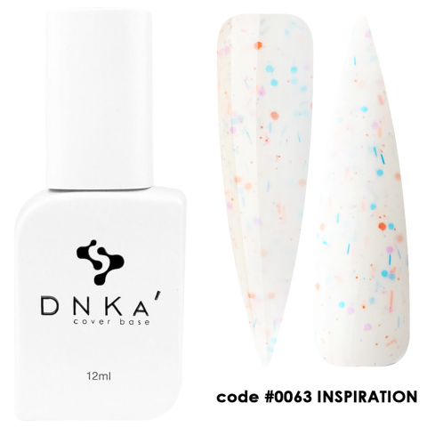 DNKa' Cover Base #0063 Inspiration - biała baza hybrydowa z kolorowym brokatem, 12 ml