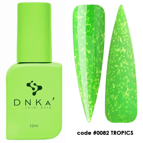 DNKa' Cover Base #0082 Tropics - zielona baza hybrydowa z białymi płatkami, 12 ml